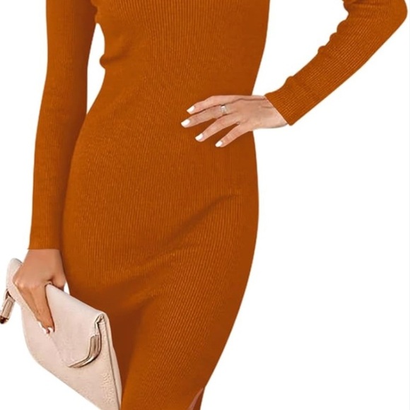 Say What? Stretchy Orange Long Sleeve, Sweater Dress - Picture 1 of 9